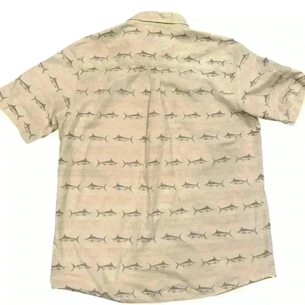 Woolrich Men’s Short Sleeve Swordfish Print Button Down Size L Pale Yellow